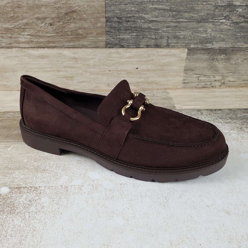 Anne Klein Ezra Womens Loafer Shoes Sz 9 Chocolate Suede Slip On Almond Moc Toe